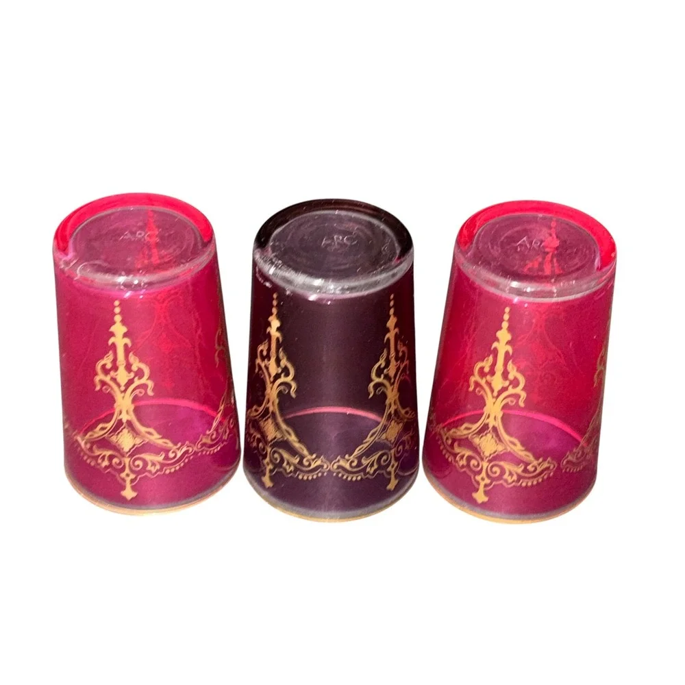 3 ARC Moroccan Tea Glasses Pink Purple Gold Filigree Ornate Boho Tumblers 4